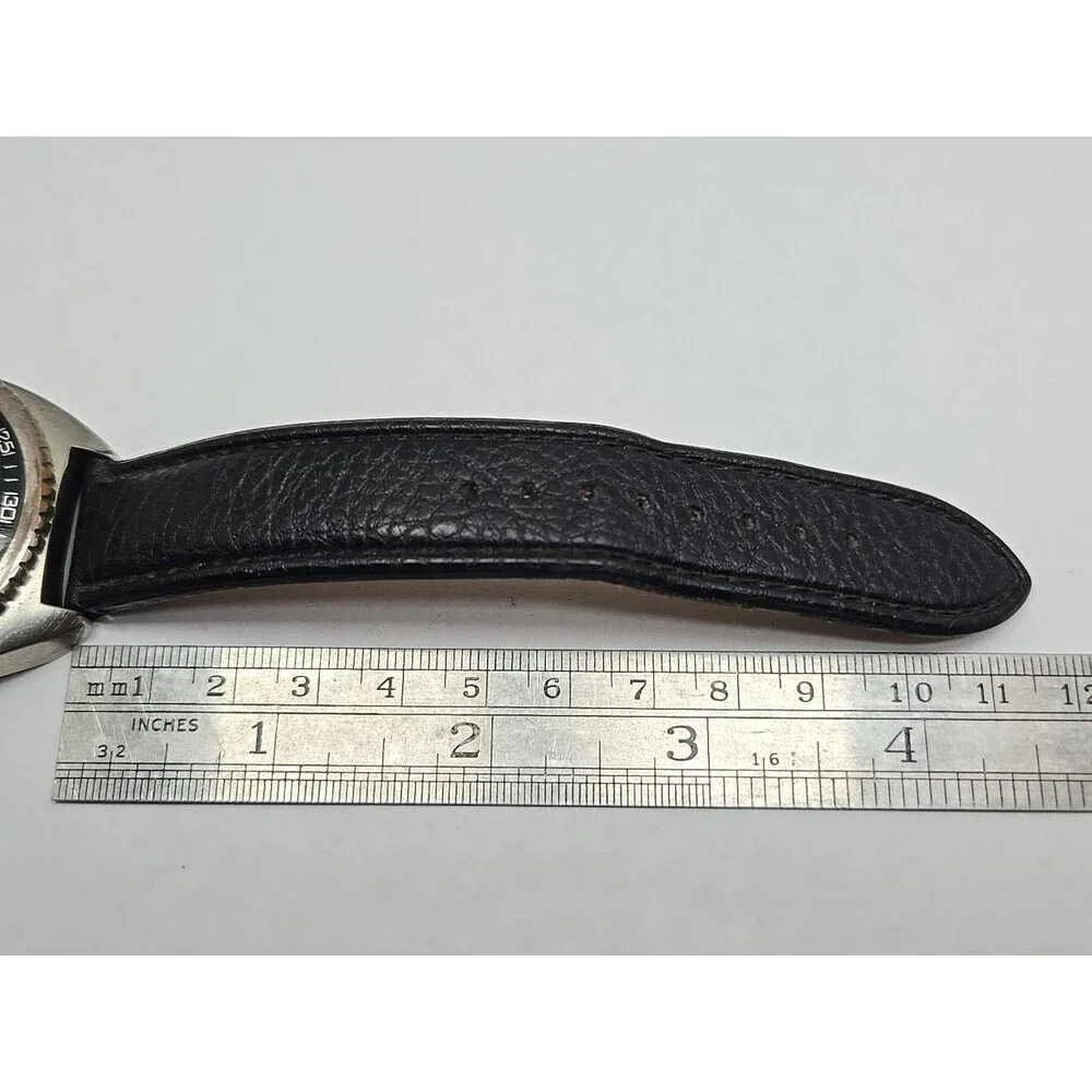 John Weitz JW209 Mens Day Date 24 Hour Black Dial Leather Wristwatch New Battery